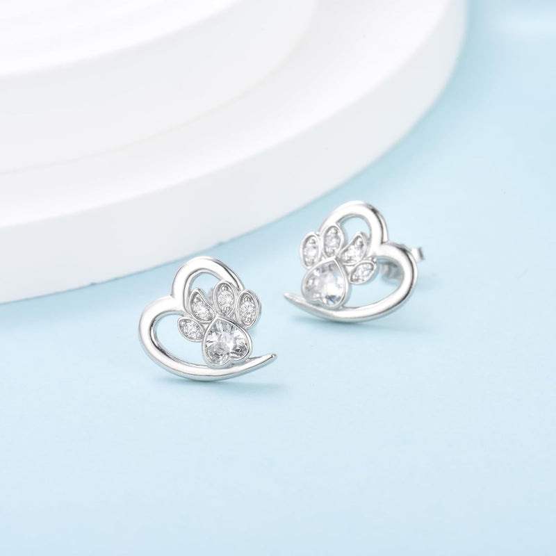 Paw And Heart Earrings With Zirconiaconia