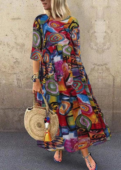 Summer Red Flower Print Short Sleeve Dress