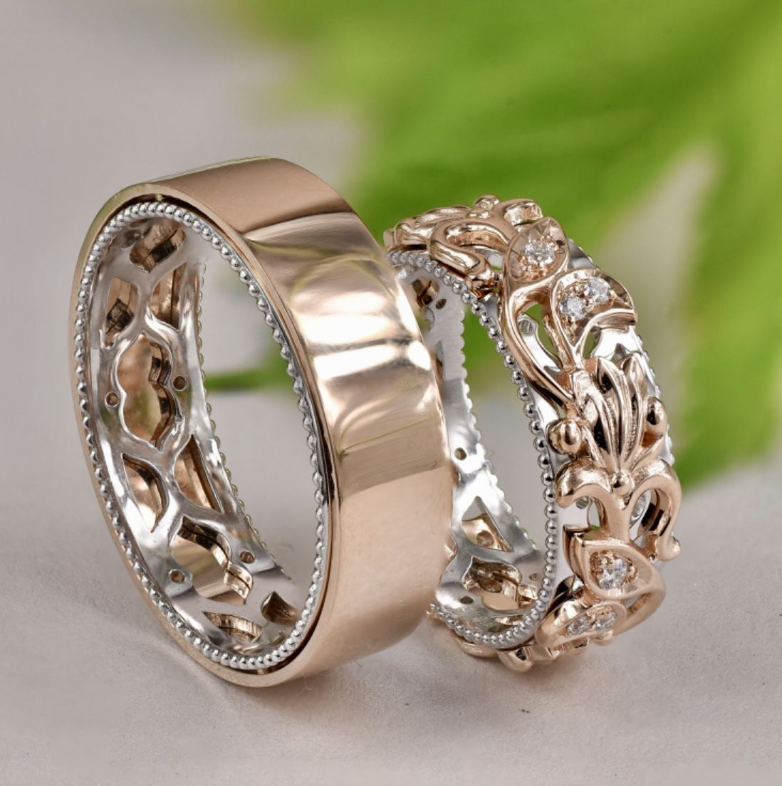 Hollow Rose & Silver Ring Set