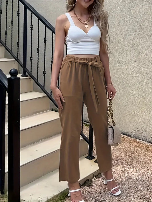 CD | Pantaloni casual de culoare uni cu cravată