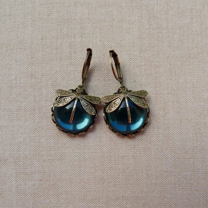 Spherical Dragonfly Earrings In Antique Gold