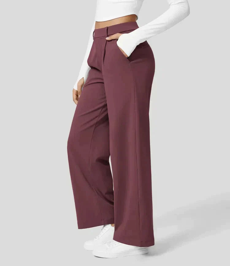 CD | Pantaloni stretch cu talie înaltă și picior drept pentru femei