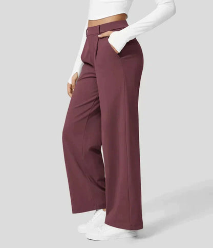 CD | Pantaloni stretch cu talie înaltă și picior drept pentru femei