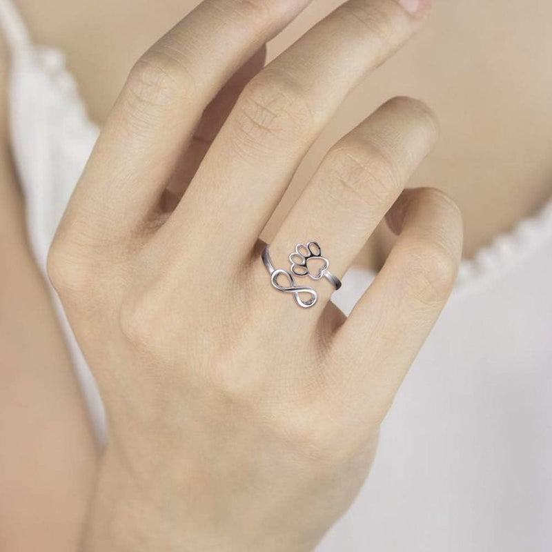 Handcrafted Paw & Heart Ring – Adjustable 925 Sterling Silver