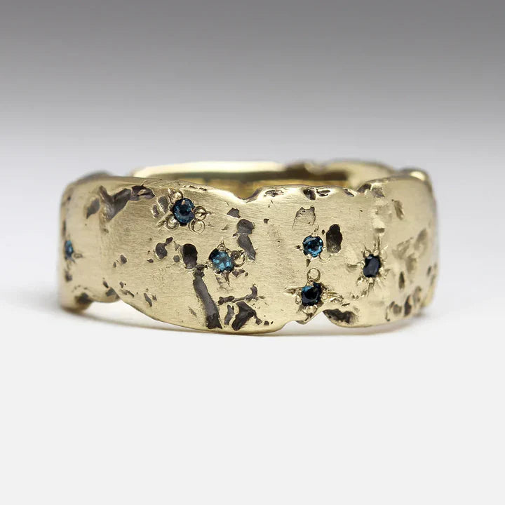 Vintage Golden Forged Blue Inlaid Crystal Ring