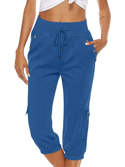 CD | Pantaloni cargo cu cordon pentru femei, talie elastică, pantaloni casual capri