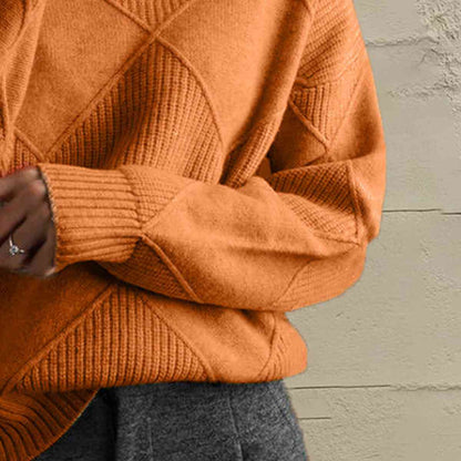 CD | Pulover chic cu guler tip broască țestoasă din tricot geometric