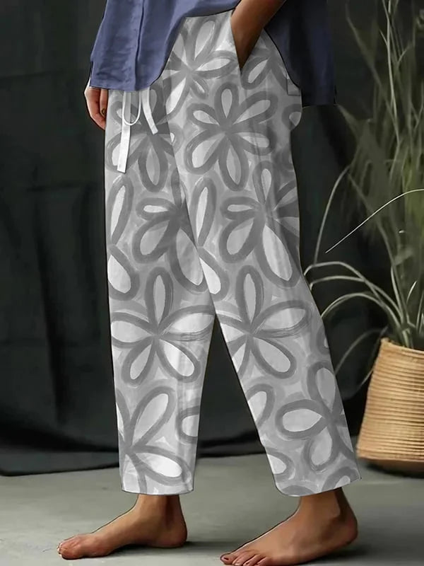 CD | Pantaloni largi de agrement pentru femei cu model floral botanic