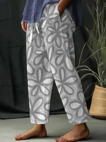 CD | Pantaloni largi de agrement pentru femei cu model floral botanic