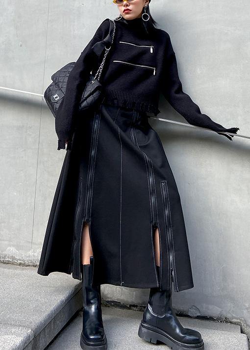 A-line Skirt High Waist Mid Length Winter Black Skirt
