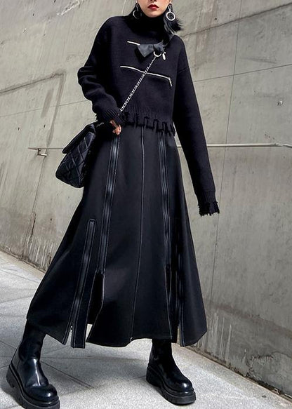 A-line Skirt High Waist Mid Length Winter Black Skirt