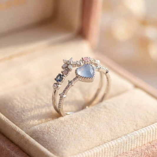 Adjustable Blue Stone Ring With Zirconia In Sterling Silver