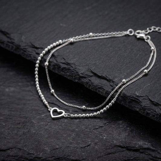 Adjustable Silver Heart Bracelet