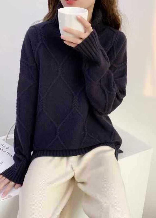 Aesthetic Black Knitted Top High Neck Oversized Spring Sweaters