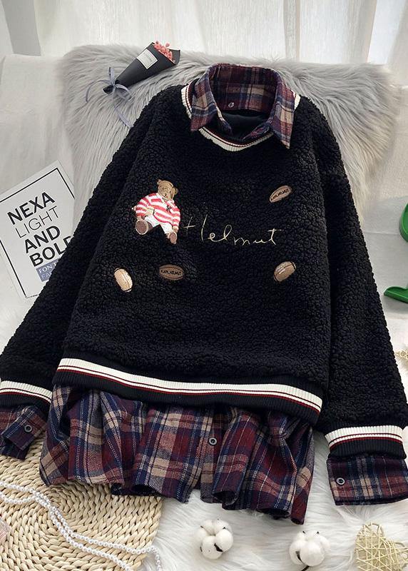 Aesthetic Beige Knitted Pullover O Neck False Two Pieces Sweaters