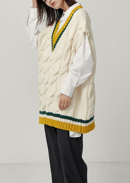 Aesthetic Fall Beige Knitted Blouse Oversize V Neck Sleeveless Knit Tops
