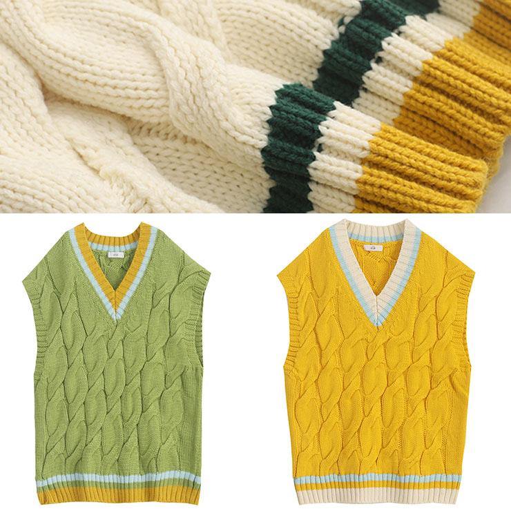 Aesthetic Fall Beige Knitted Blouse Oversize V Neck Sleeveless Knit Tops