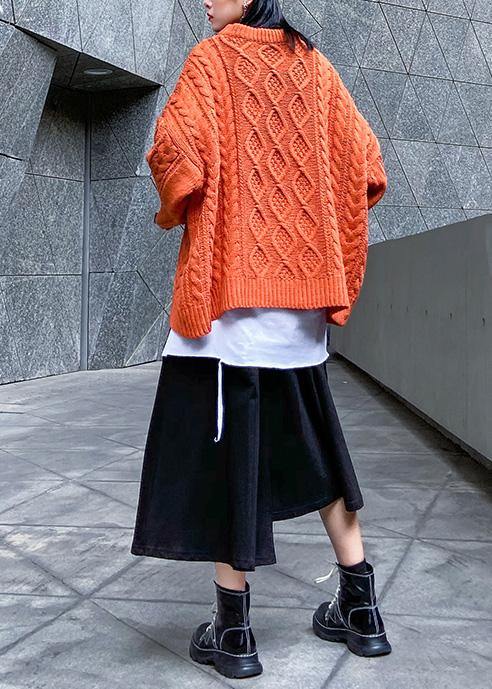 Aesthetic O Neck Orange Knitwear Winter Knit Blouse