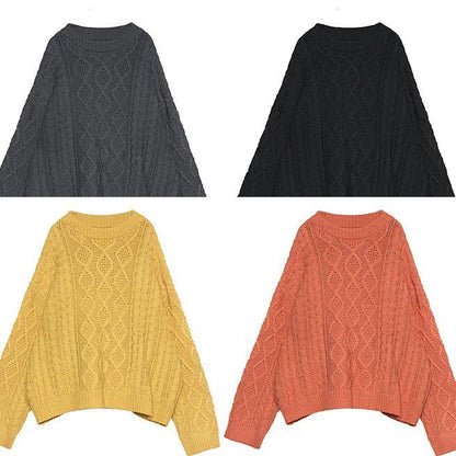 Aesthetic O Neck Orange Knitwear Winter Knit Blouse