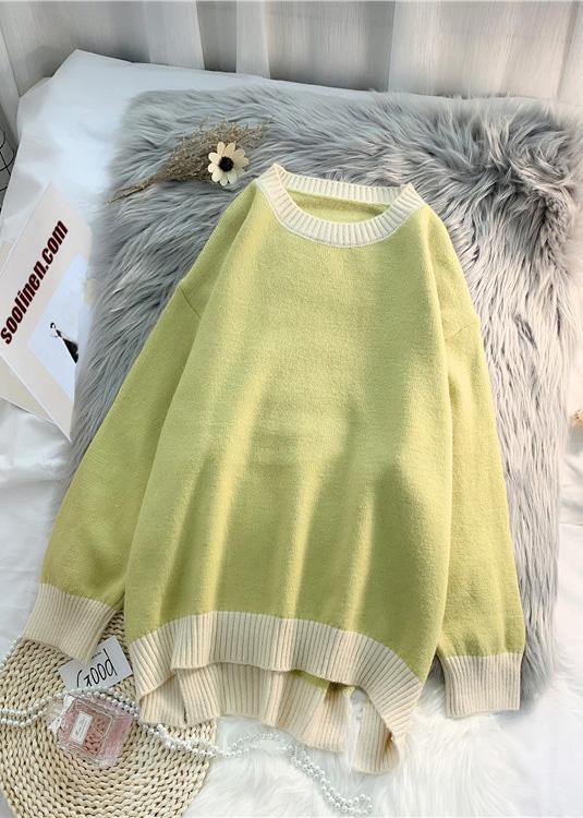 Aesthetic O Neck Patchwork Knitted Blouse Oversized Low High Design Sweater Blouse