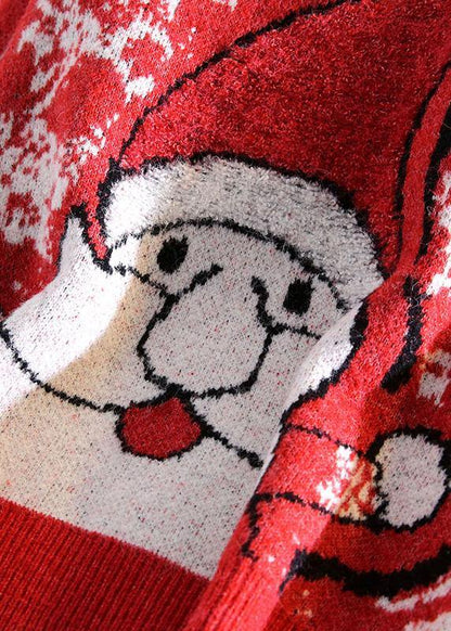 Aesthetic O Neck Red Knit Tops Oversize Santa Claus Top