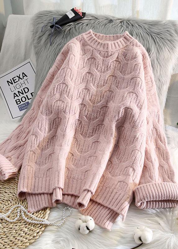 Aesthetic Pink Crane Tops Low High Design Spring Knit Tops
