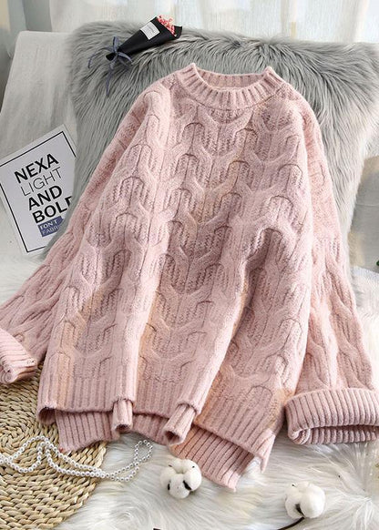 Aesthetic Pink Crane Tops Low High Design Spring Knit Tops