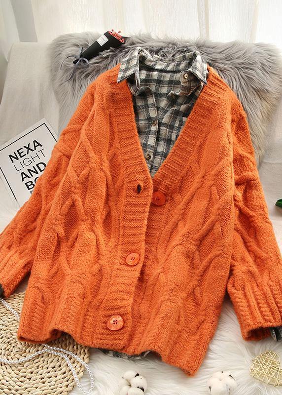Aesthetic Red Knitted Cardigans V Neck Long Sleeve Sweaters