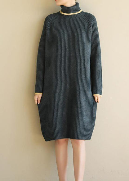 Aesthetic Sweater High Lapel Collar Dresses Army Green Daily Knitwear
