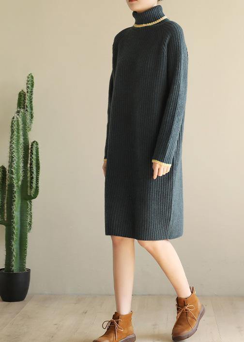 Aesthetic Sweater High Lapel Collar Dresses Army Green Daily Knitwear