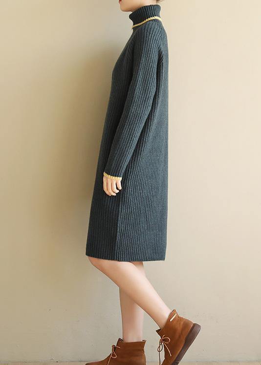 Aesthetic Sweater High Lapel Collar Dresses Army Green Daily Knitwear