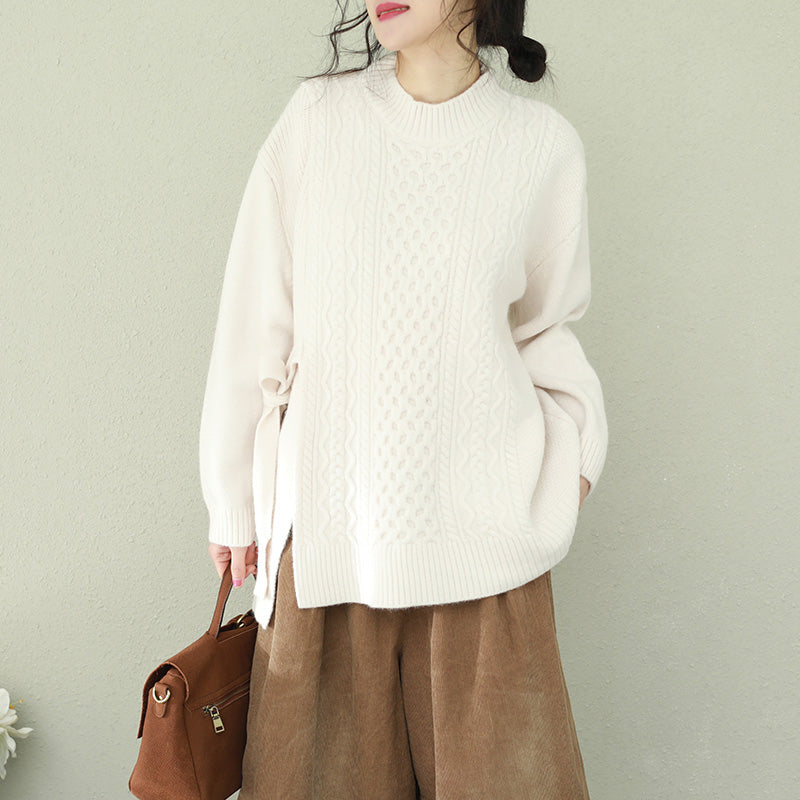 Aesthetic White Sweater Weather O Neck Bow Hipster Knit Top