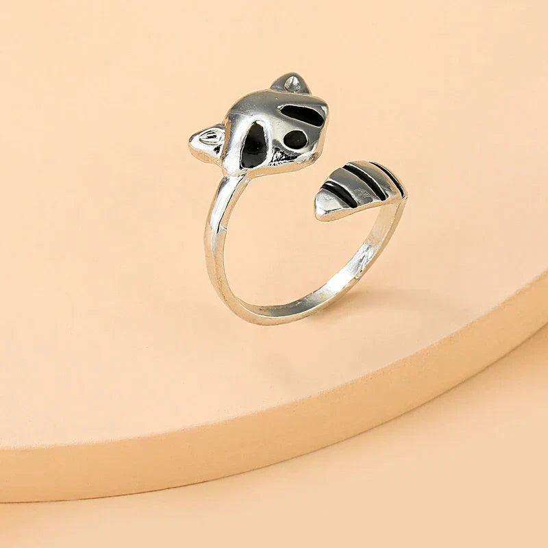 Adjustable Raccoon Ring In 925 Sterling Silver