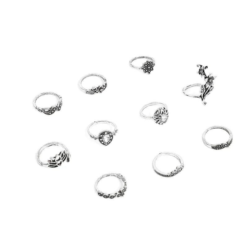 Enchanted Forest Rings Pack In Antique Silver