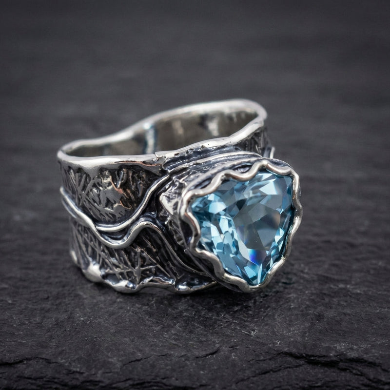 Antique Silver & Blue Crystal Ring