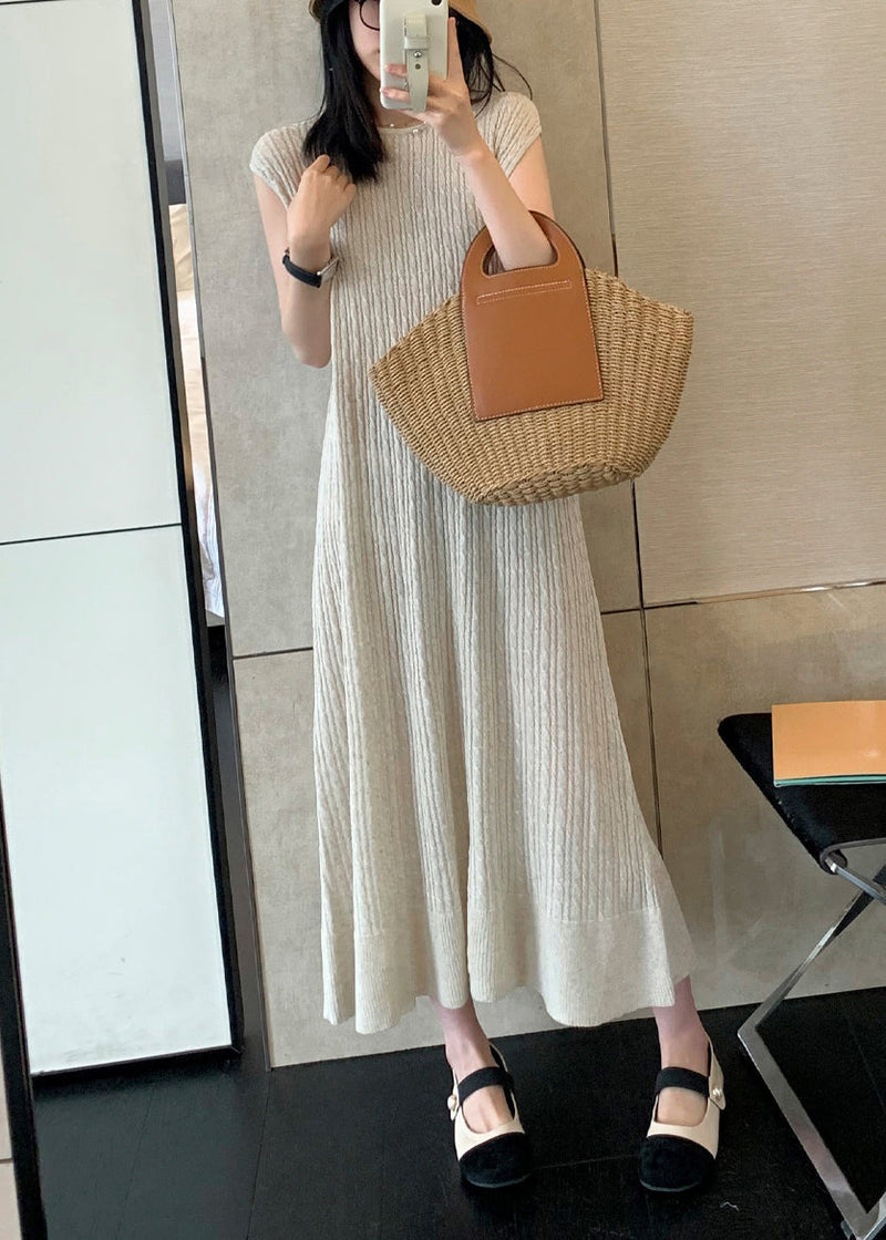 Apricot Cozy Knit Long Dresso Neck Sleeveless