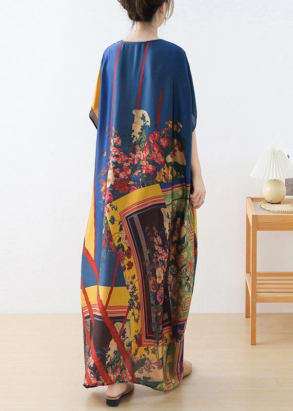 Art Blue Print Loose Asymmetrical Design Vacation Summer Chiffon Dress