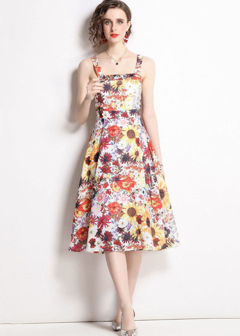 Art Print Patchwork Chiffon Spaghetti Strap Dress Summer