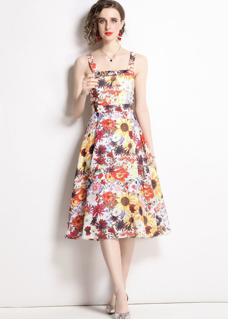 Art Print Patchwork Chiffon Spaghetti Strap Dress Summer