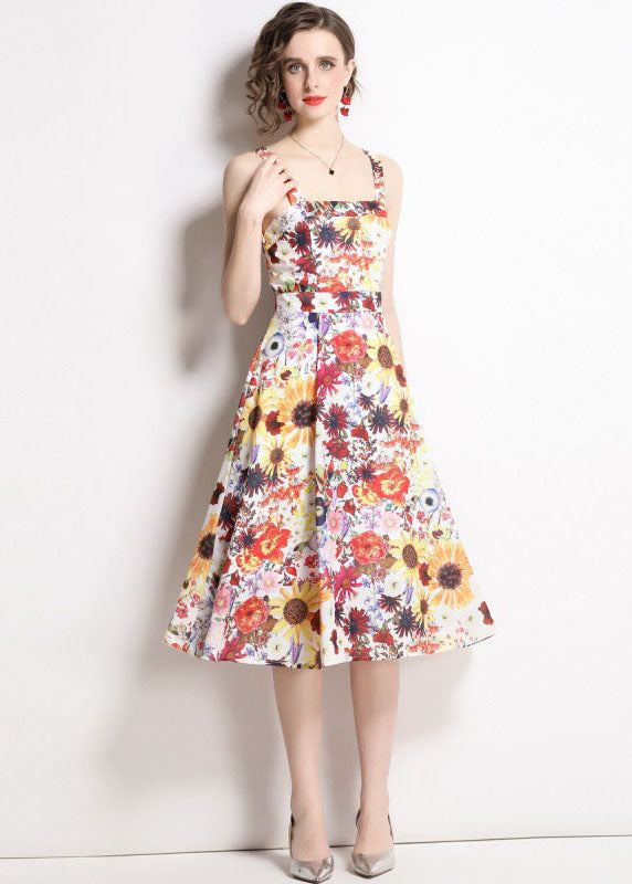Art Print Patchwork Chiffon Spaghetti Strap Dress Summer