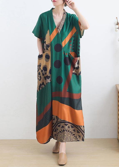 Mysterious Summer-art Green Ankle Dress Summer Chiffon Dress