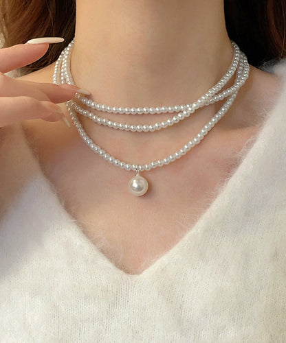 Art Grey Copper Alloy Pearl Sweater Pendant Necklace