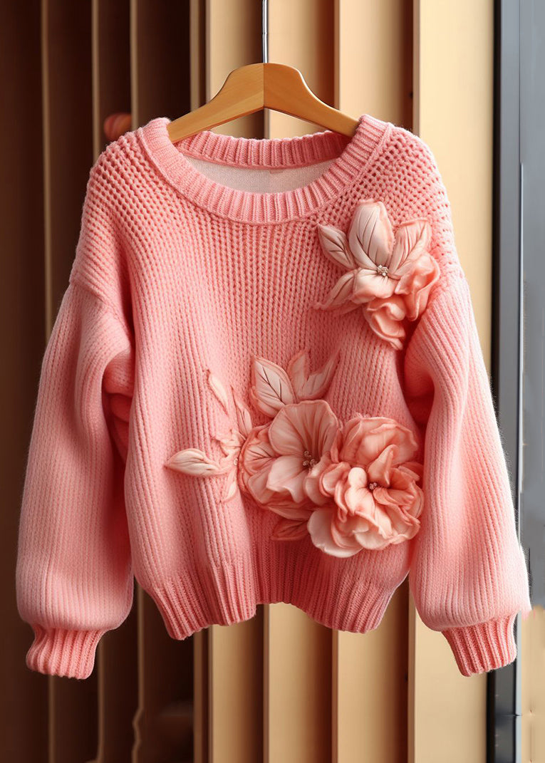 Art Pink Cozy Cotton Knit Sweaters Long Sleeve