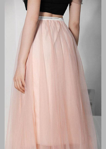 Art Pink Tulle Elastic Waist a Line Skirt