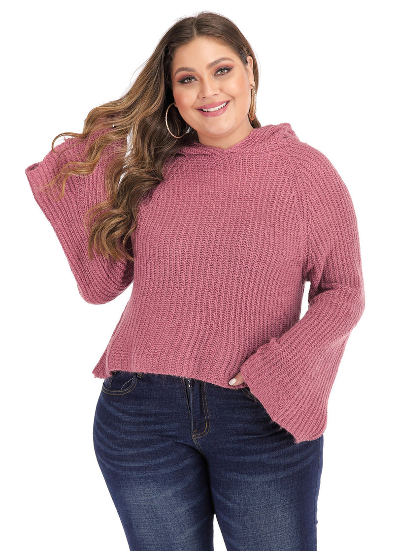 Art Red Hooded Knit Sweater Long Sleeve