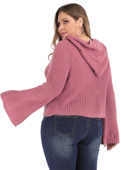 Art Red Hooded Knit Sweater Long Sleeve
