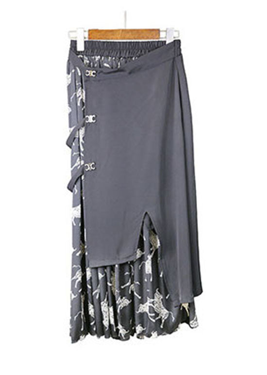 Art Black Asymmetrical Print Patchwork Skirts Spring