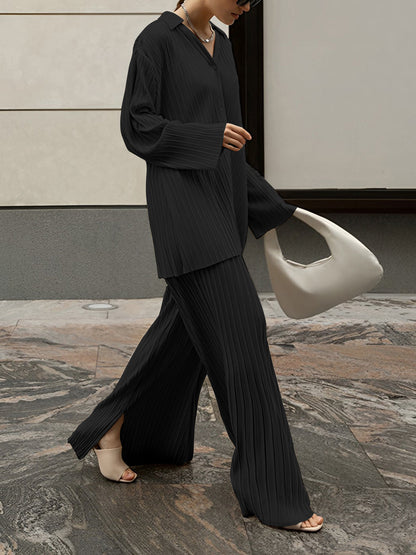 CD | Bluză plisată elegantă și elegantă și set de pantaloni pentru femei