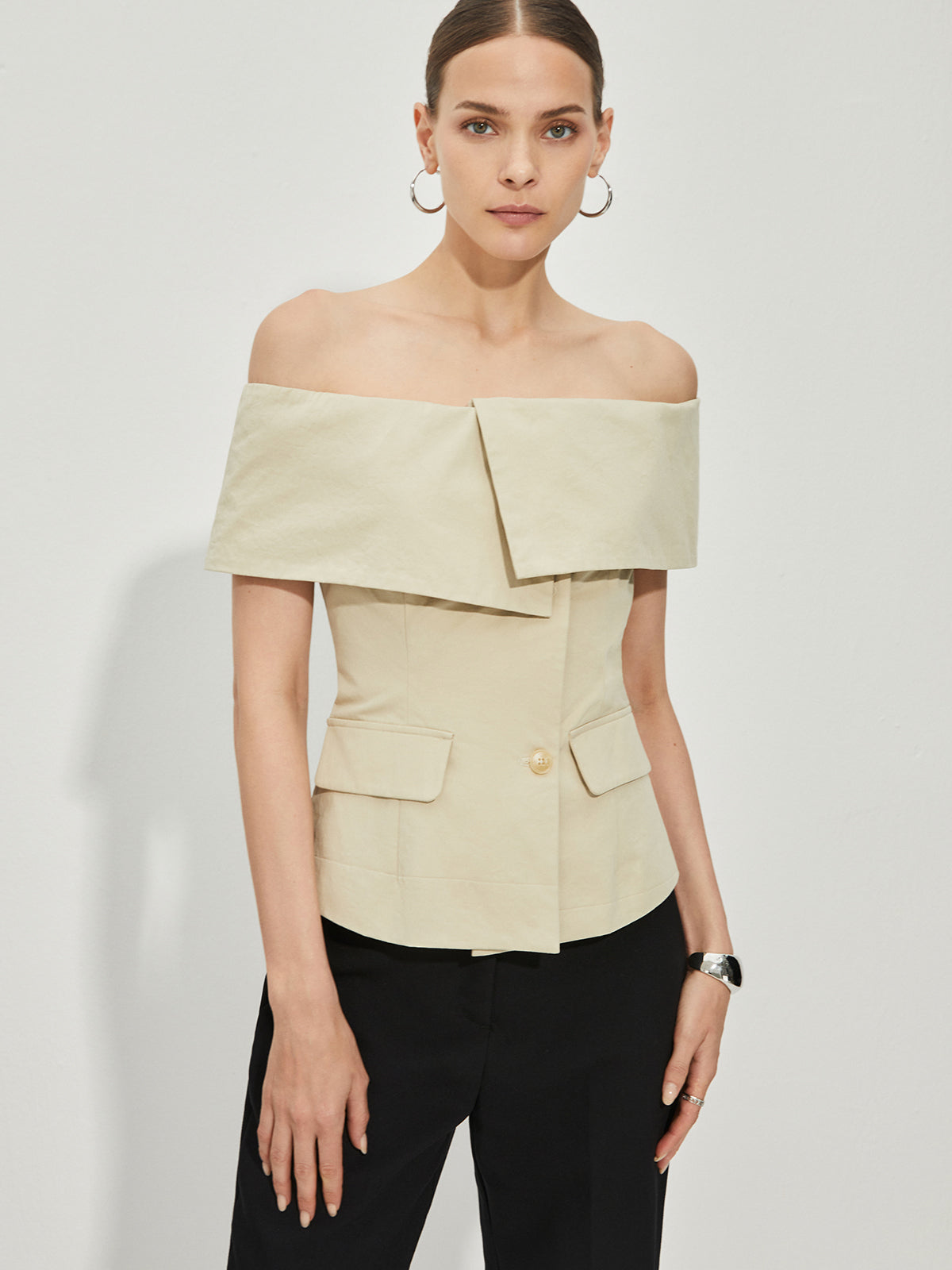 CD | Blazer Épaule Nue Ajusté à Motifs Patchwork