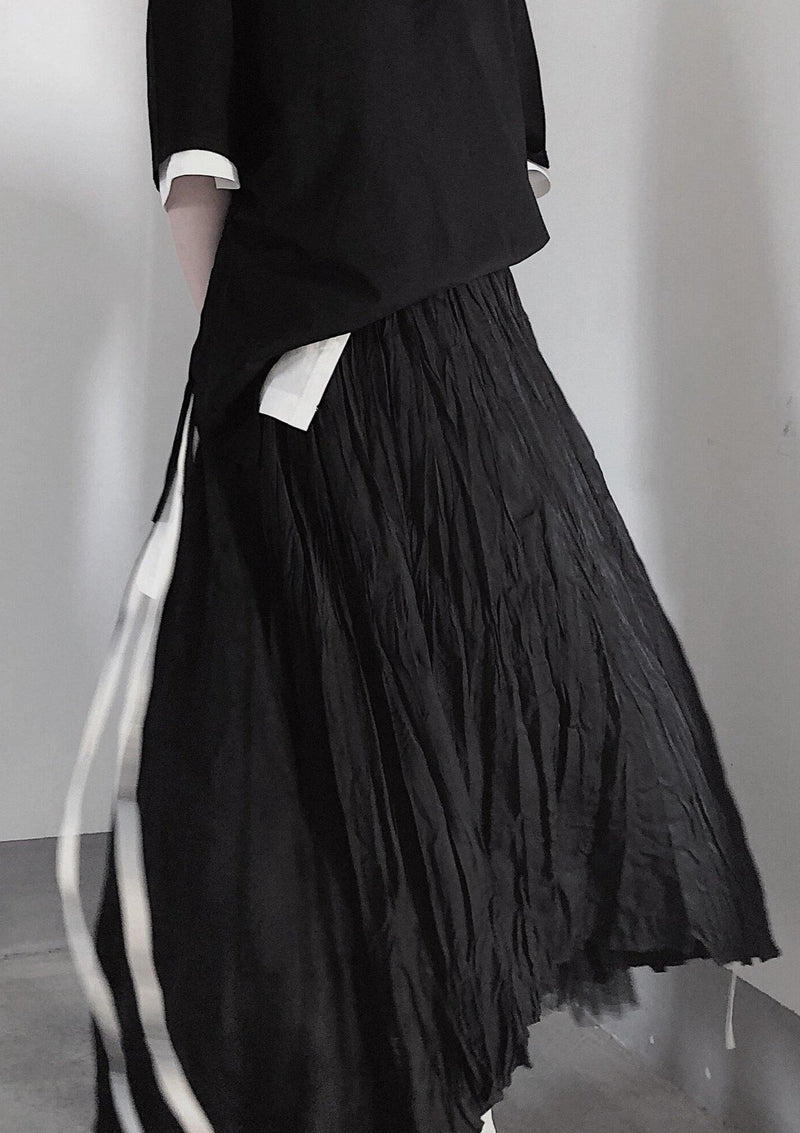 Black Pleated Double Layer Design With Elastic Waist Skirt on Both Sides
